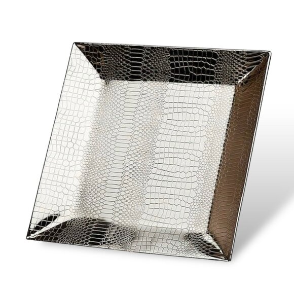 NWT GODINGER Square Silver Tray Wine Caddy Bottle Holder Snake Pattern Dining - Picture 2 of 14